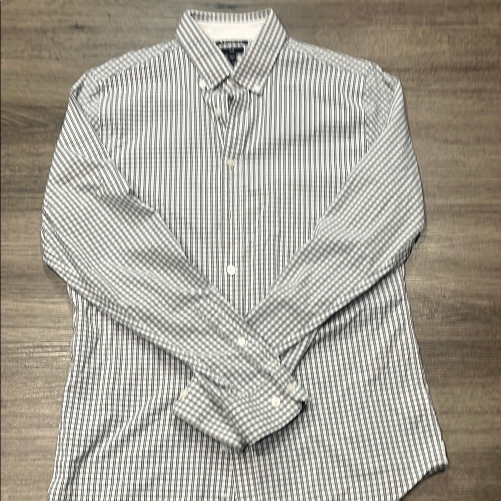 Express Gray and White Striped Dress Shirt